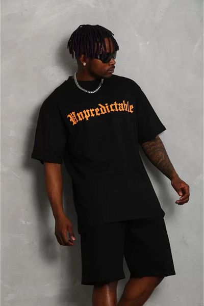 modaserdem Unisex Oversize εμπριμέ μπλουζάκι με λαιμόκοψη - Μαύρο