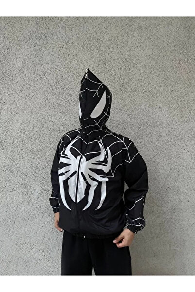 AKNButik Unisex Long Sleeve Hooded Windbreaker - Black