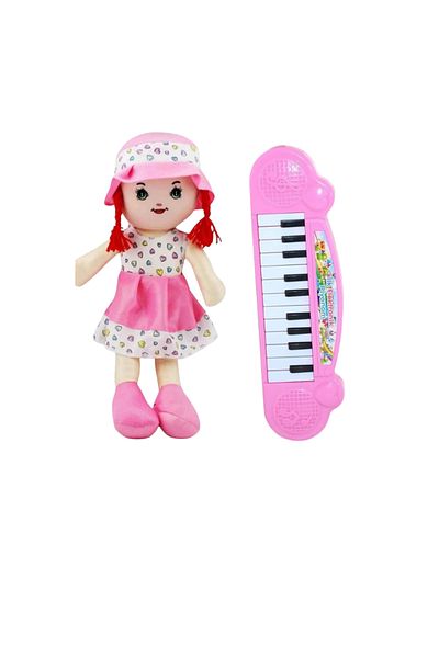 hopsende 2 Items in 1 50cm Plush Cloth Doll+ Sound Music Toy Piano