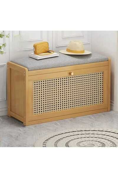 Ağaçsan doğal ahşap ayakkabılık puf