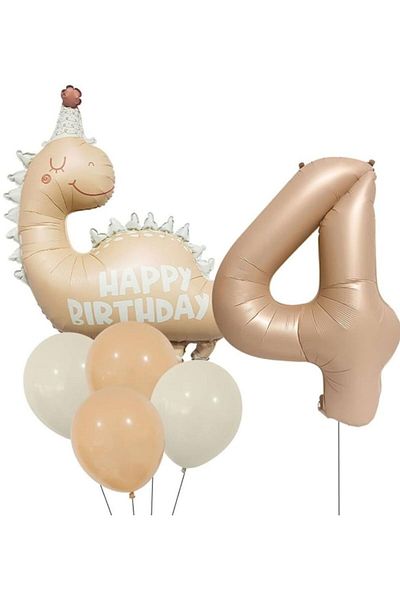 DÜVENCİ TİCARET Age Balloon Set with Retro Hat Dinasor Foil Balloon
