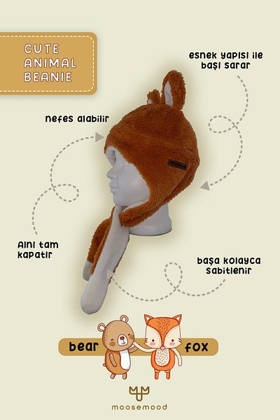 Moose Mood Cute Animals Fox Protective Plush 0-5 Years Old Child Baby Beanie