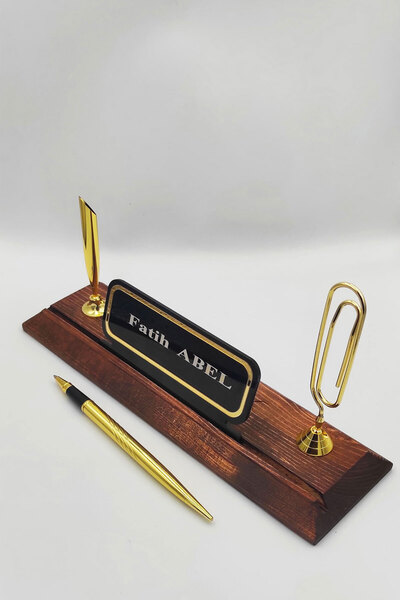 andia Kişiselleştirilebilir Ahşap Kişiye Özel Kalem ve Kartlıklı İsimlik 24,5...