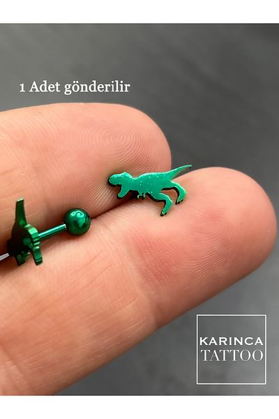 Karınca Piercing T Rex Green Dinosaur Piercing - Steel Surgical Ear and Tragus Flat Conch Forward Helix Earrings