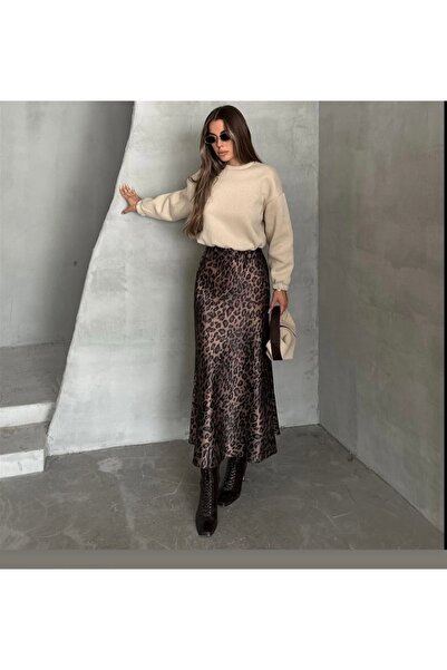 Özgün Butik Leopar saten etek