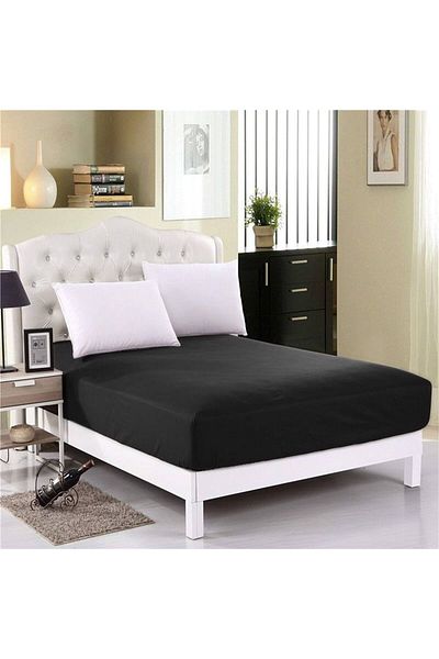 Home 100% Cotton Black Combed Cotton Elastic Sheet Single