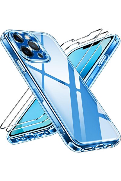 Evax (2 CAM + 1 KILIF) iPhone 13 Pro Uyumlu 1 Şeffaf Silikon Kılıf + 2 Cam Ek...