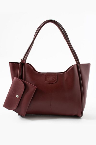 UK BAGS Burgundy Faux Leather Zippered Hand Shoulder Bag - Wallet Detailed, W 40 Cm, L 25 cm