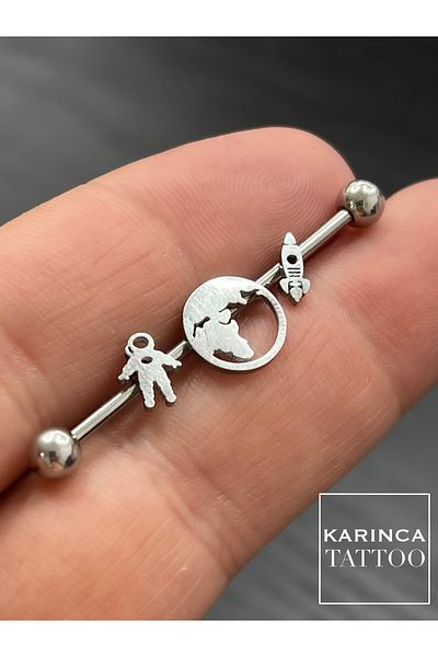 Karınca Piercing Astronaut Space Earth Patterned Ear Industrial Bridge Piercing (Ant Tattoo)