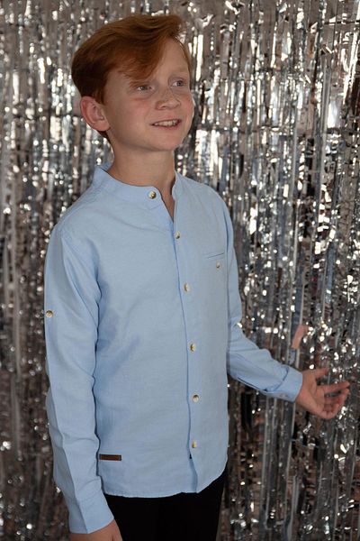 Breeze Girls & Boys Boy's Shirt with Embroidered Buttons 8-12 Years, Light Blue