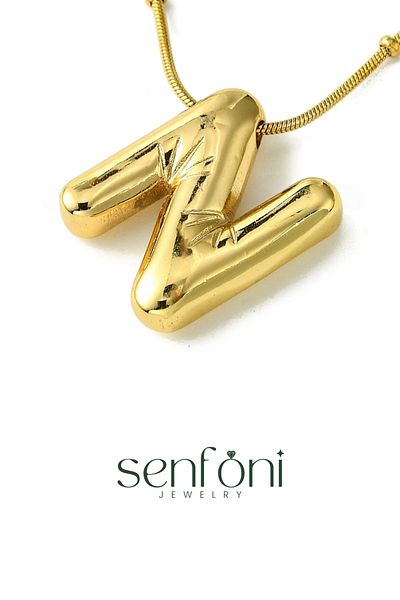 senfonijewelry Balloon Letter Steel Necklace Letter N