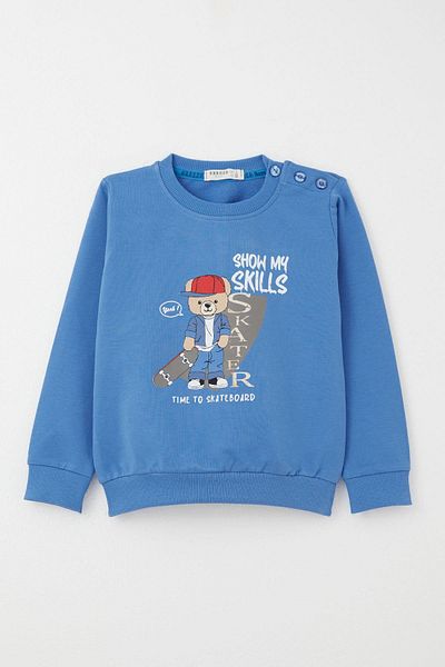 Breeze 1-4 Years Old Boys' Tracksuit Set - Skateboarder, Cute Teddy Bear Printed, Sax Blue