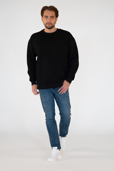 TEVOOY سويت شيرت بدون غطاء للرأس كبير الحجم للجنسين - تصميم مريح باللون الأسو...