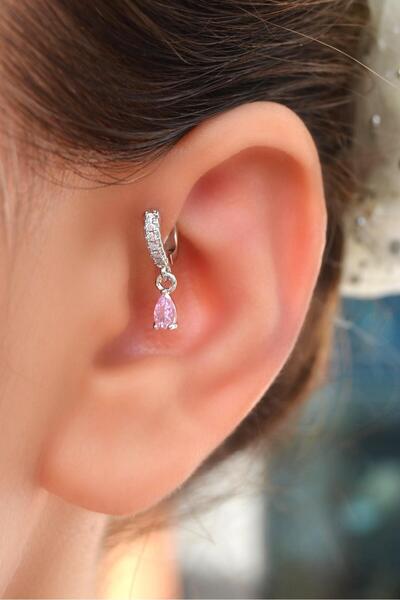 Sacce Scarves&Accessories 6 mm Pembe Damla Taşlı Halka Piercing Forward Helix...