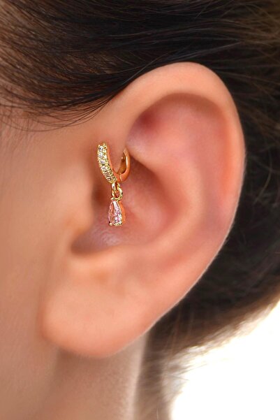 Sacce Scarves&Accessories 6 mm Pembe Damla Taşlı Halka Piercing Forward Helix Tragus Kıkırdak Helix Piercing