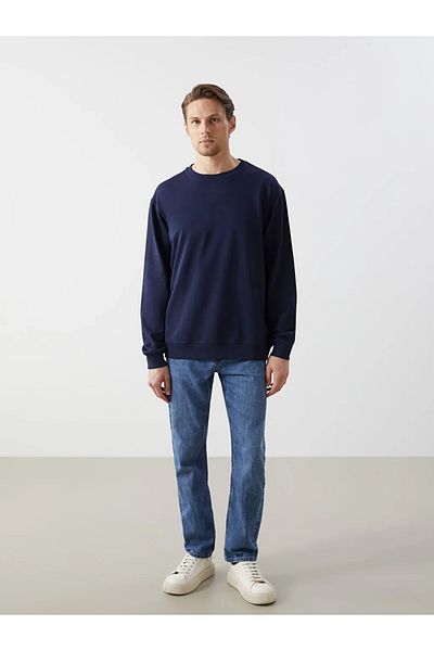 LC Waikiki Navy Blue Crew Neck Long Sleeve Basic Men's Sweatshirt
