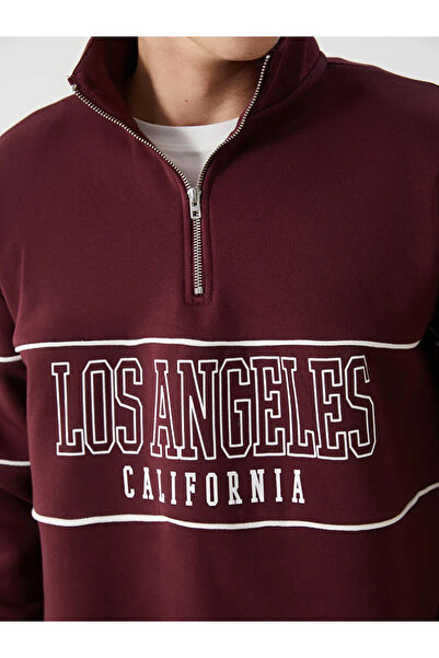 LC Waikiki XSIDE Bordo Dik Yaka Uzun Kollu Baskılı Erkek Sweatshirt