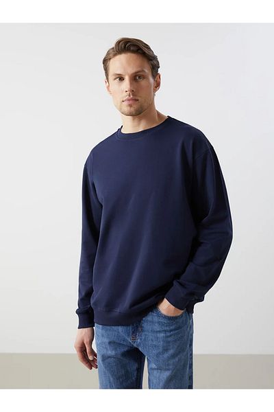 LC Waikiki Navy Blue Crew Neck Long Sleeve Basic Men's Sweatshirt