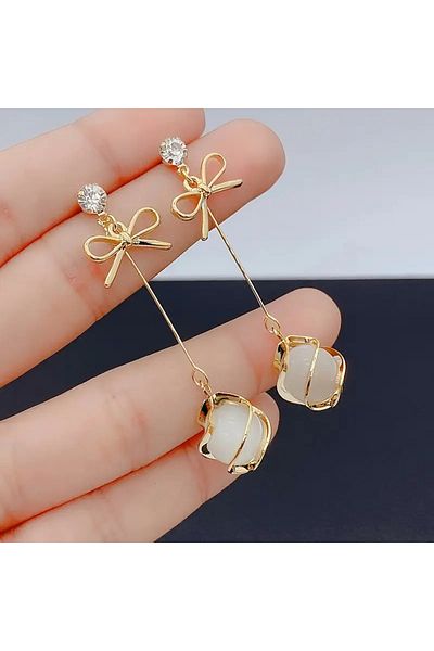 Eva Flore Stylish Bow Glass Embroidered Long Drop Earrings for Women