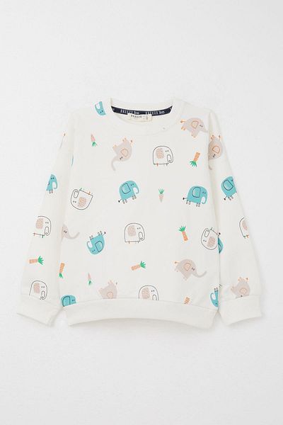 Breeze 1-4 Years Old Boy's Tracksuit Set - Cute Elephant Print, Ecru