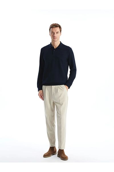 LC Waikiki Ανδρικό φούτερ με μακρυμάνικο γιακά LCWAIKIKI Classic Navy Blue Polo
