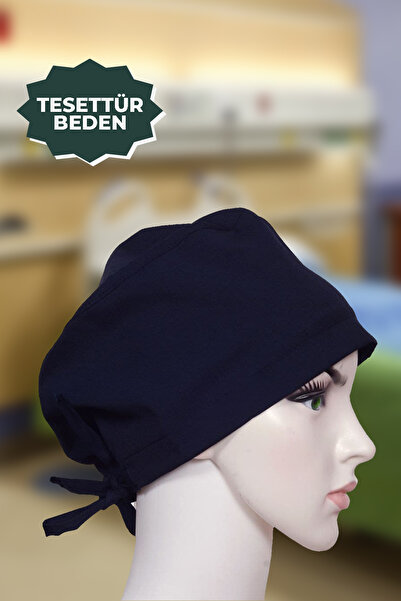 YİĞİTBAŞI Lacivert Doktor Hemşire Aşçı Cerrahi Bone Hastane Anne Bone Iş Bandanası Pamuklu Kumaş Lastikli