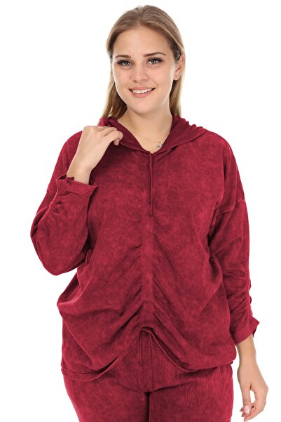 Mia Butik Plus Size Claret Red Bohemian Gathered Suit