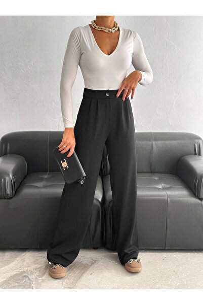 By Kuzey Aras بنطال بالازو موسمي واسع القطع من الكريب المحبوك مع إكسسوارات بأ...