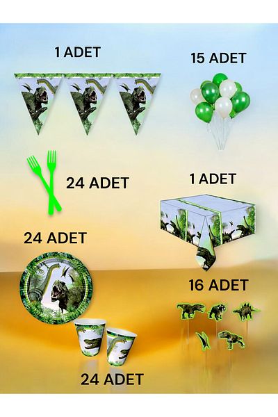 VibeHome Dinosaur Themed L Pack for 24 - Birthday Party and Fun Events