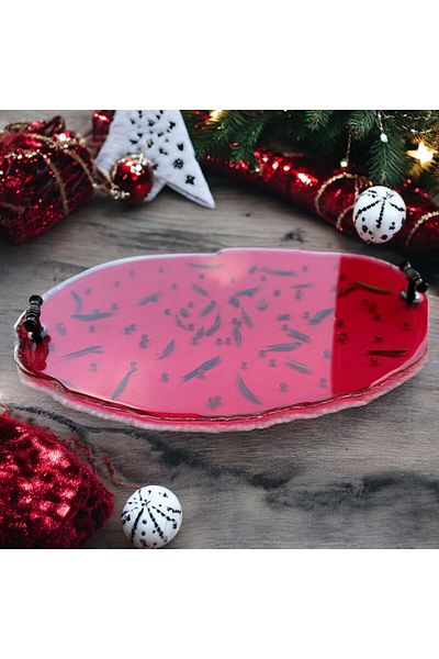 Home Epoxy Resin Tray - Fire Spur Bush Red - Width: 24 cm Length: 34 cm