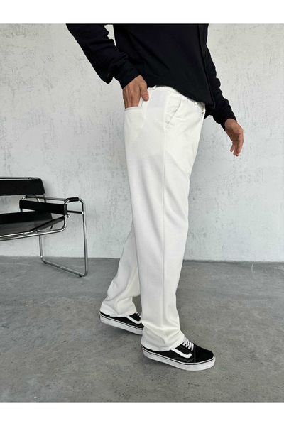 Denim Shorty Baggy Beyaz Renk Kumaş Pantolon