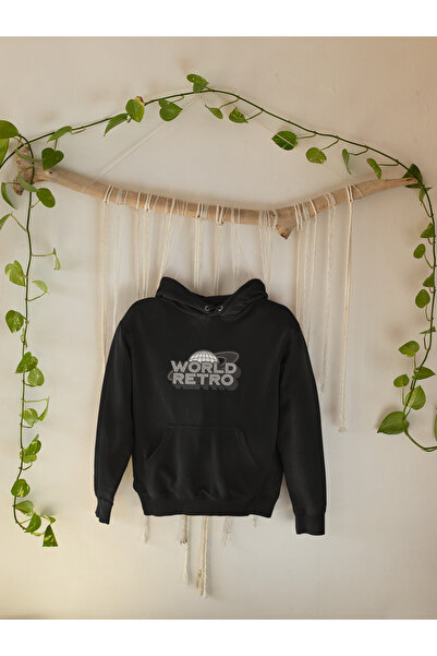 SVART WEAR Hanorac negru premium unisex Word Retro cu imprimeu supradimensionat