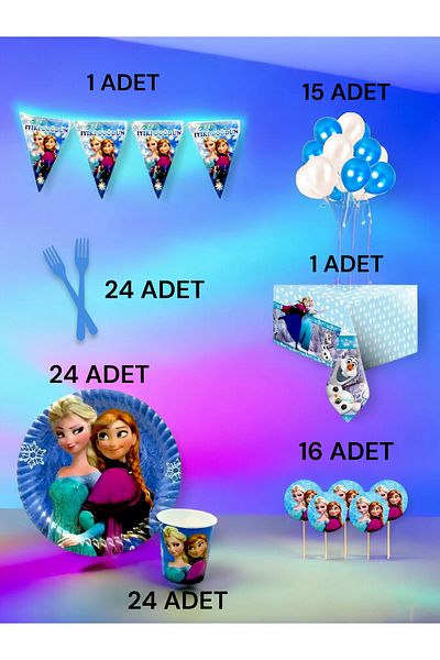 VibeHome Frozen Themed L Pack for 24 - Birthday Party and Fun Events