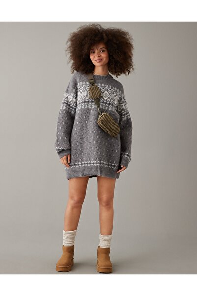 AMERICAN EAGLE فستان سويت شيرت للعطلات بياقة دائرية من AE