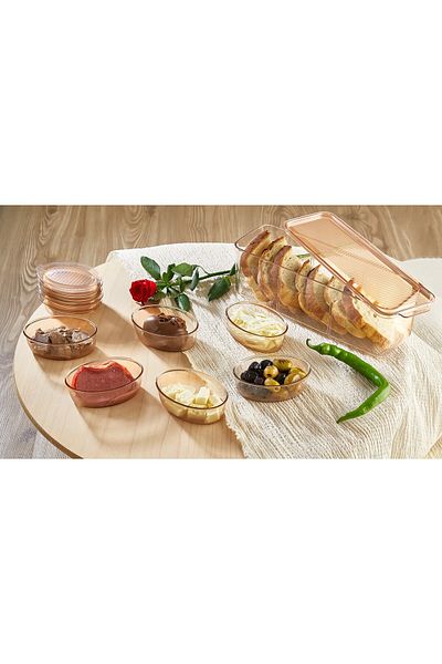 VİP AHMET 7 Piece Ahmet Vacuum Breakfast Set with Organizer - Transparent Copper