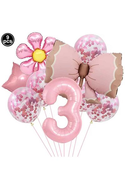 DÜVENCİ TİCARET Age Balloon Set with Pink Bow