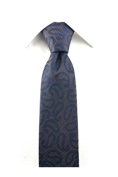 PİERRONİ Brown Navy Blue Shawl Stripe Patterned Handkerchief Tie