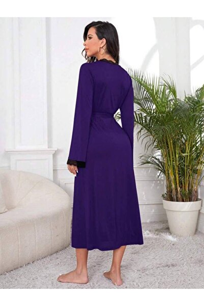 AURASTİL ASKILI SABAHLIKLI UZUN BOY  2 Lİ  GECELİK TAKIM HÜRREM MOR