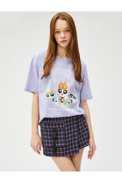 Koton Tricou pentru Fete Powerpuff, cu mânecă scurtă, cu gât supradimensionat...