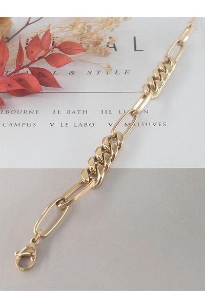 Siya Silver Figaro Chain Steel Bracelet