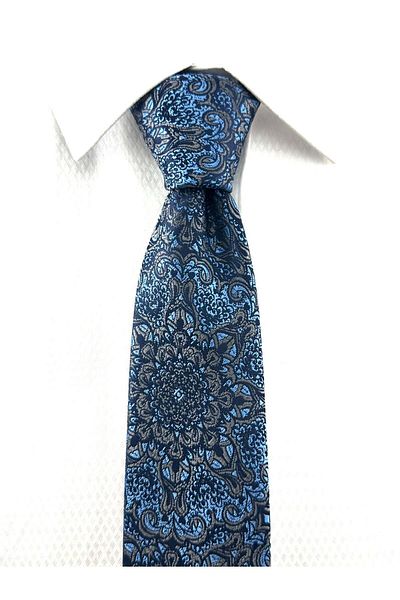 PİERRONİ Blue Gray Patterned Handkerchief Tie