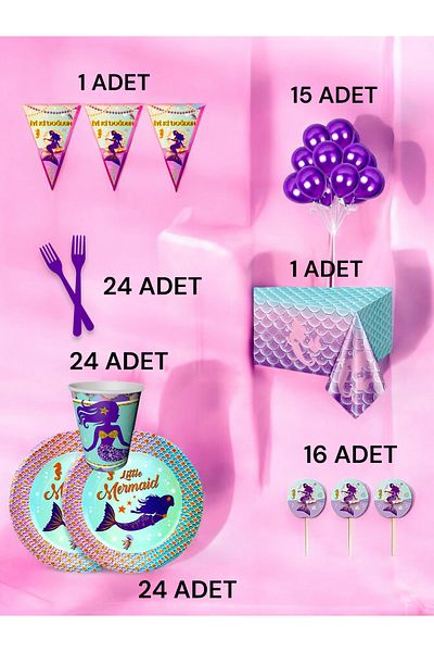 VibeHome Mermaid Themed L Pack for 24 - Birthday Party and Fun Events
