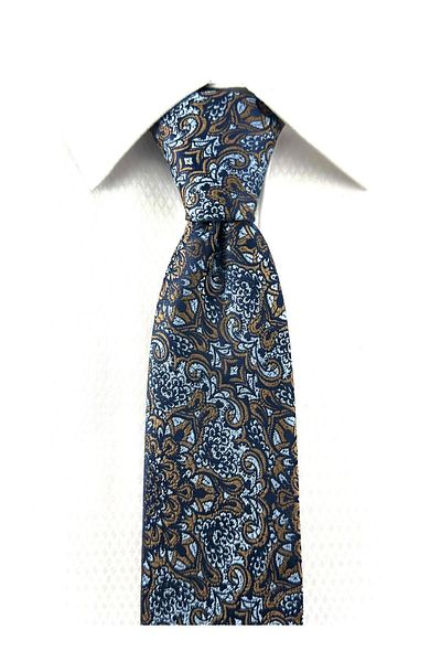 PİERRONİ Blue Brown Patterned Handkerchief Tie
