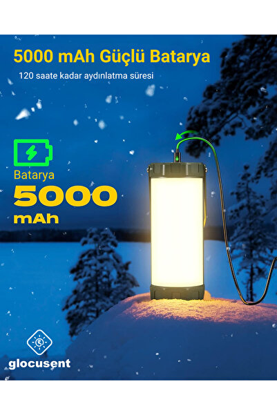 Glocusent Kamp Feneri Lambası 120 Saat Şarjlı Kullanım, Ip68 Su Geçirmez, Kamp, Deprem Çantası Feneri Ve Afet