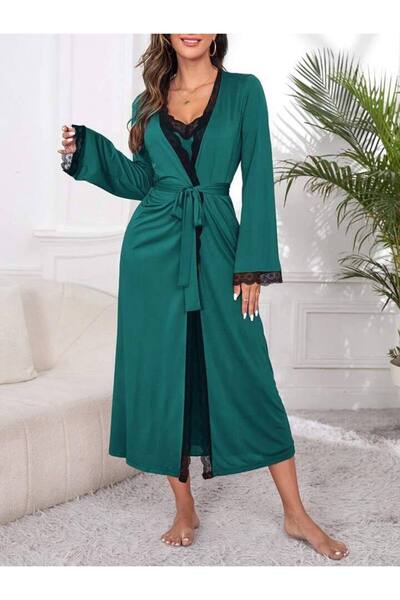 AURASTİL Dlouhá souprava noční košile se závěsnou županou, 2 kusy, Hürrem Zelená