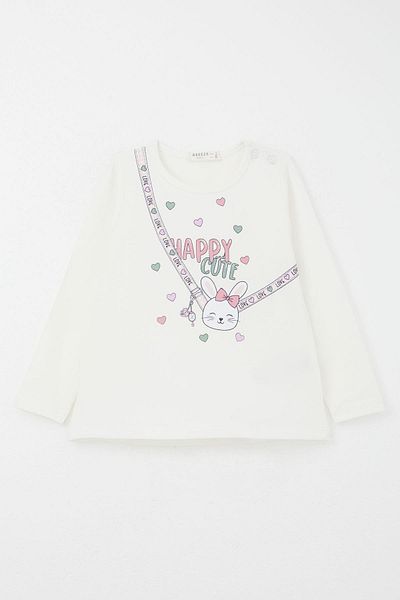 Breeze 9 Months-3 Years Old Baby Girl Set with Hearted Leggings - Happy Rabbit Printed, Ecru