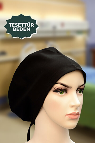 YİĞİTBAŞI Siyah Doktor Hemşire Aşçı Cerrahi Bone Hastane Anne Bone Iş Bandanası Pamuklu Kumaş Lastikli