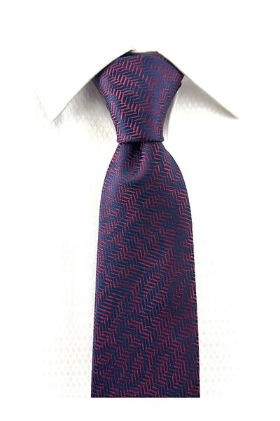 PİERRONİ Burgundy Navy Blue Shawl Stripe Patterned Handkerchief Tie