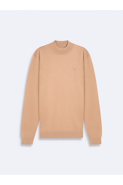 Ltb Stand Collar Long Sleeve Knitwear Cream Sweater