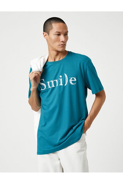 Koton Basic T-Shirt Slogan Printed Crew Neck